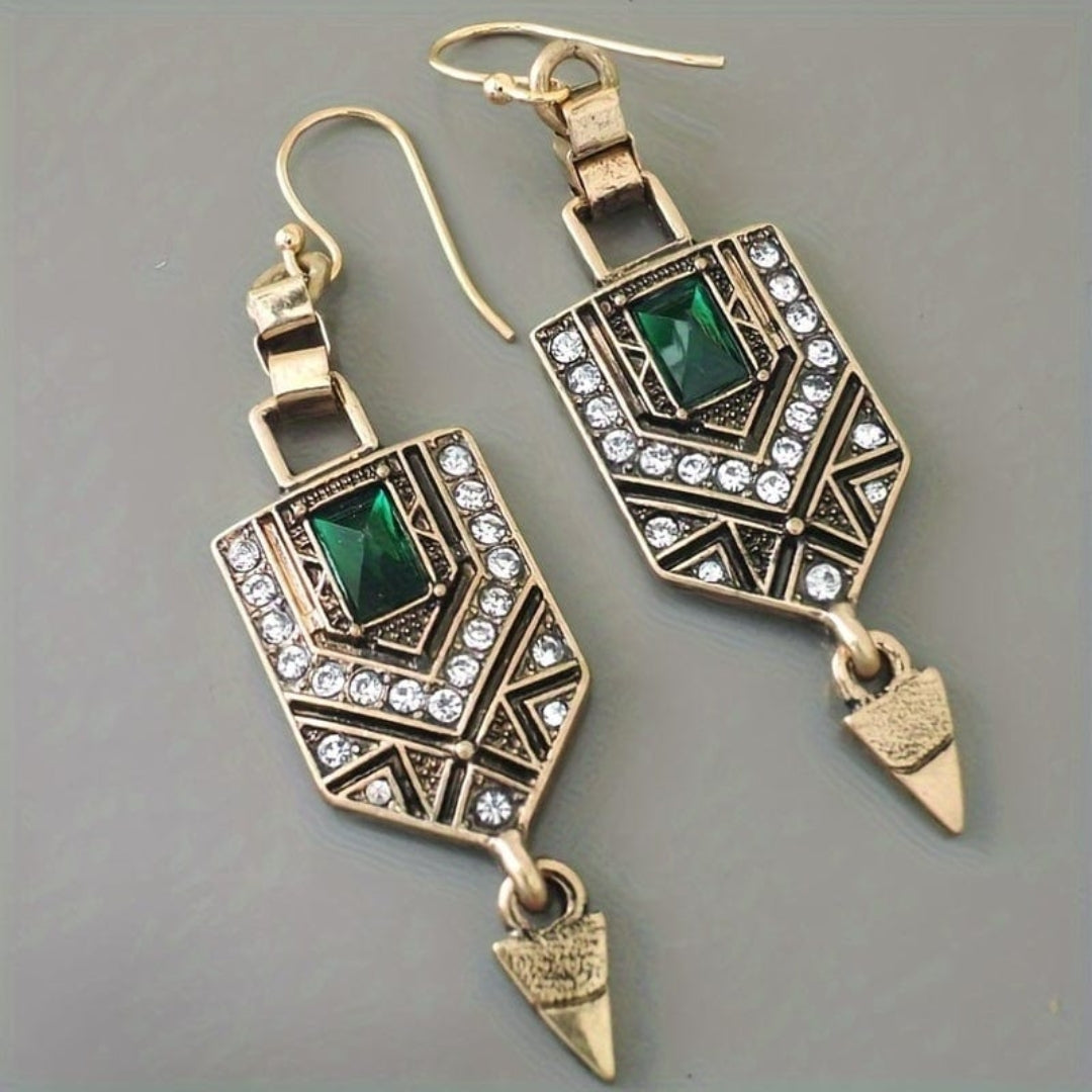 Vintage Gold-tone Green Cubic Zirconia Earrings