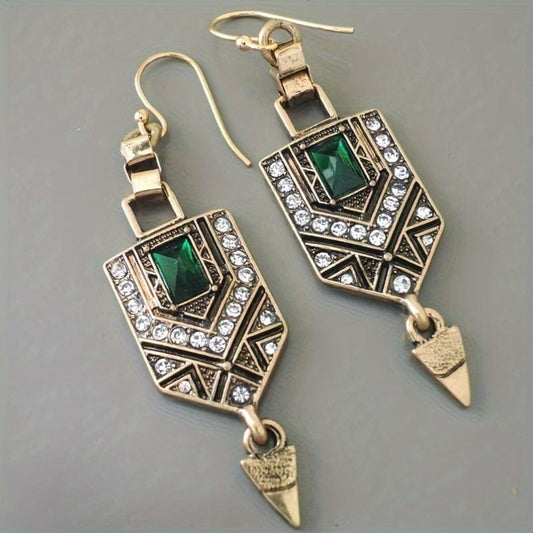 Vintage Gold-tone Green Cubic Zirconia Earrings