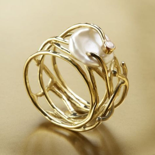 Vintage fine golden and Bead ring