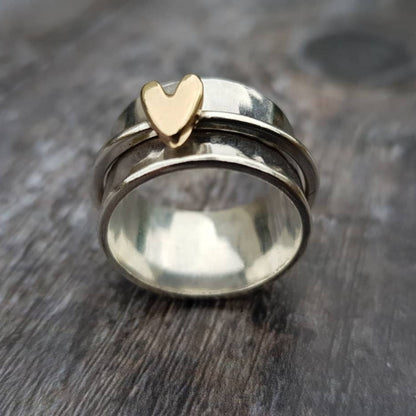 Alma - Silver-tone heart ring with golden finish
