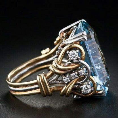Vintage layered blue cubic zirconia and golden ring