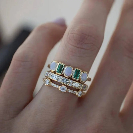 Vintage white and green Iridescent rings