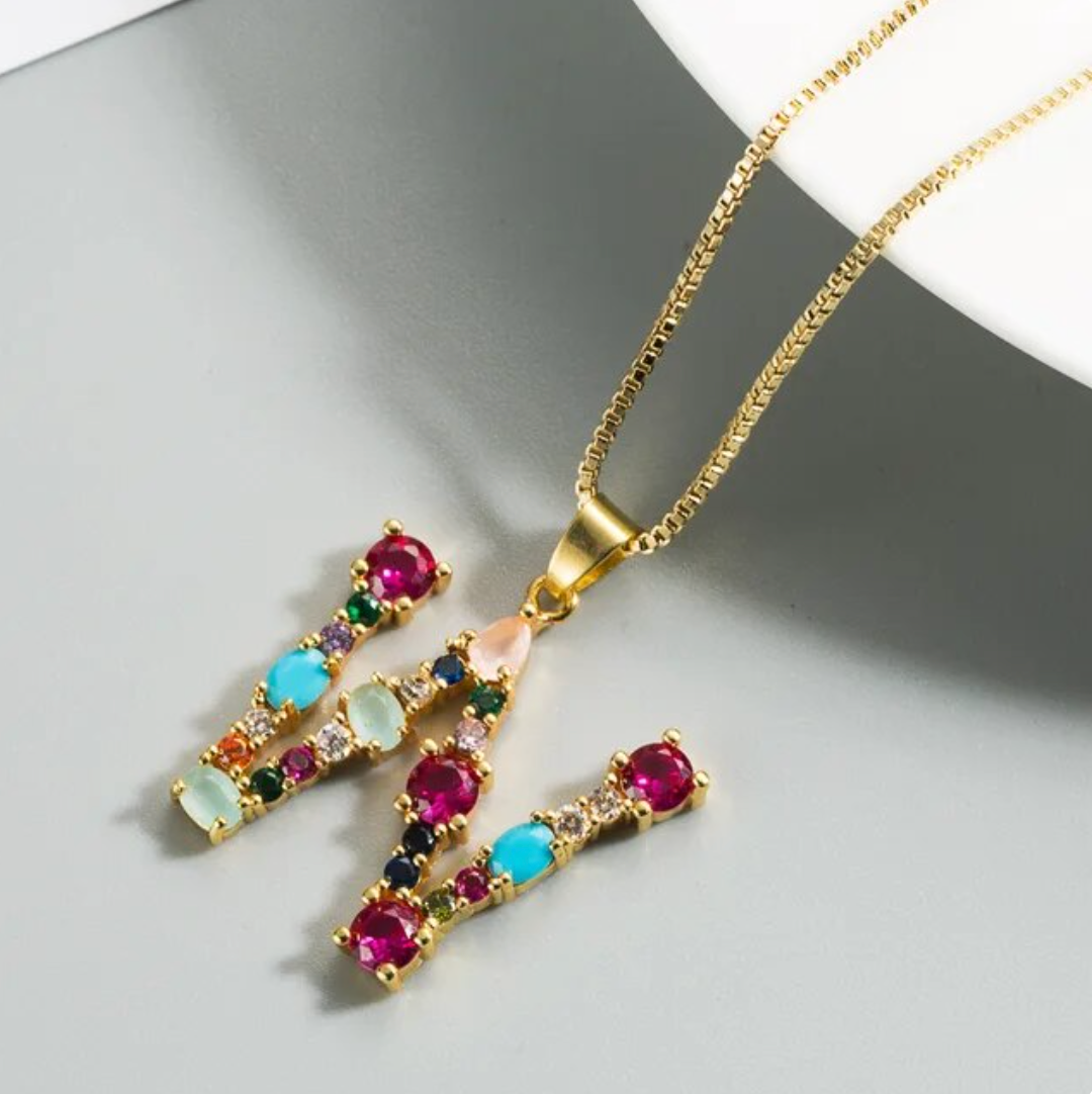 Gold-tone Initial and Accent Stone Necklace