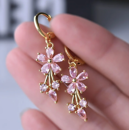Golden Pink Daisy Hoop Earrings