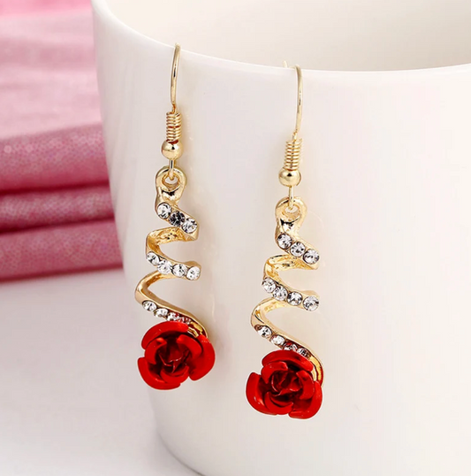 Long  Golden Rose Earrings