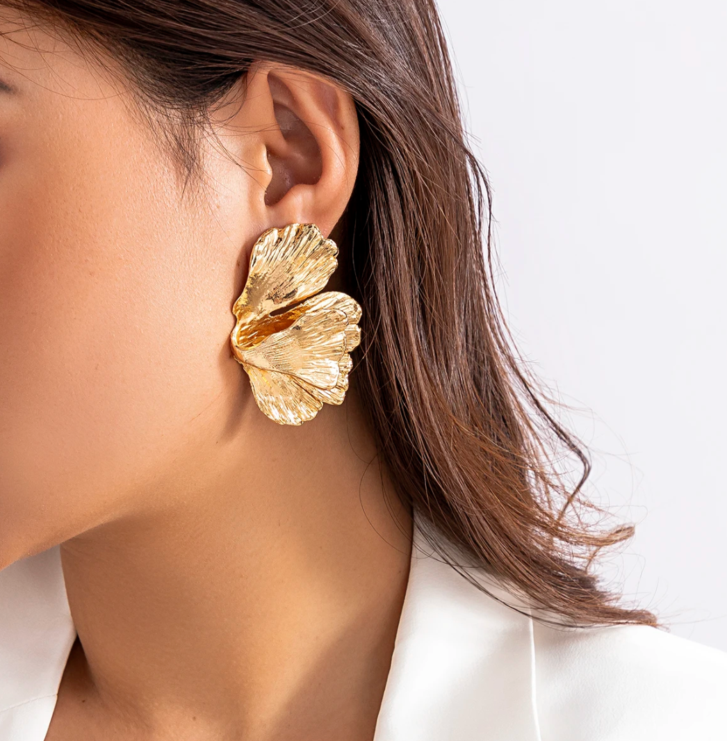 Gold-tone Half-Leaf Gingko Biloba Earrings