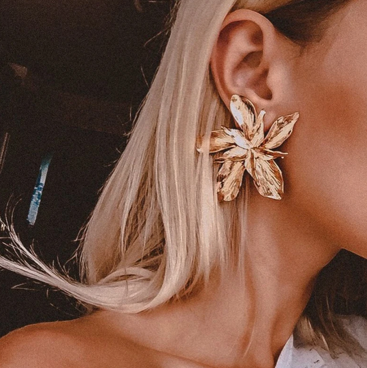 Gold-tone Large Wild Leaf Earrings