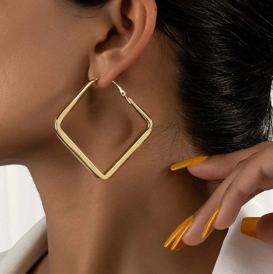 Large Gold-tone Square Earrings