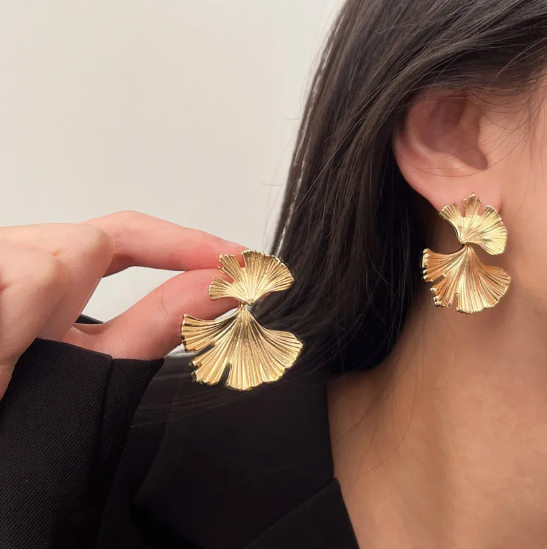 Gold-tone Ginkgo Biloba Earrings