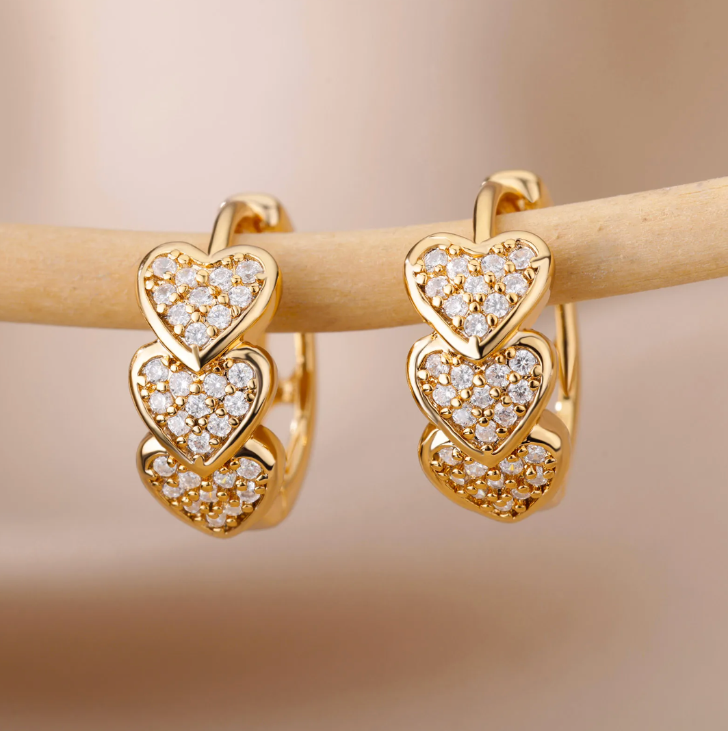 Gold-tone Cubic Zirconia Heart Earrings