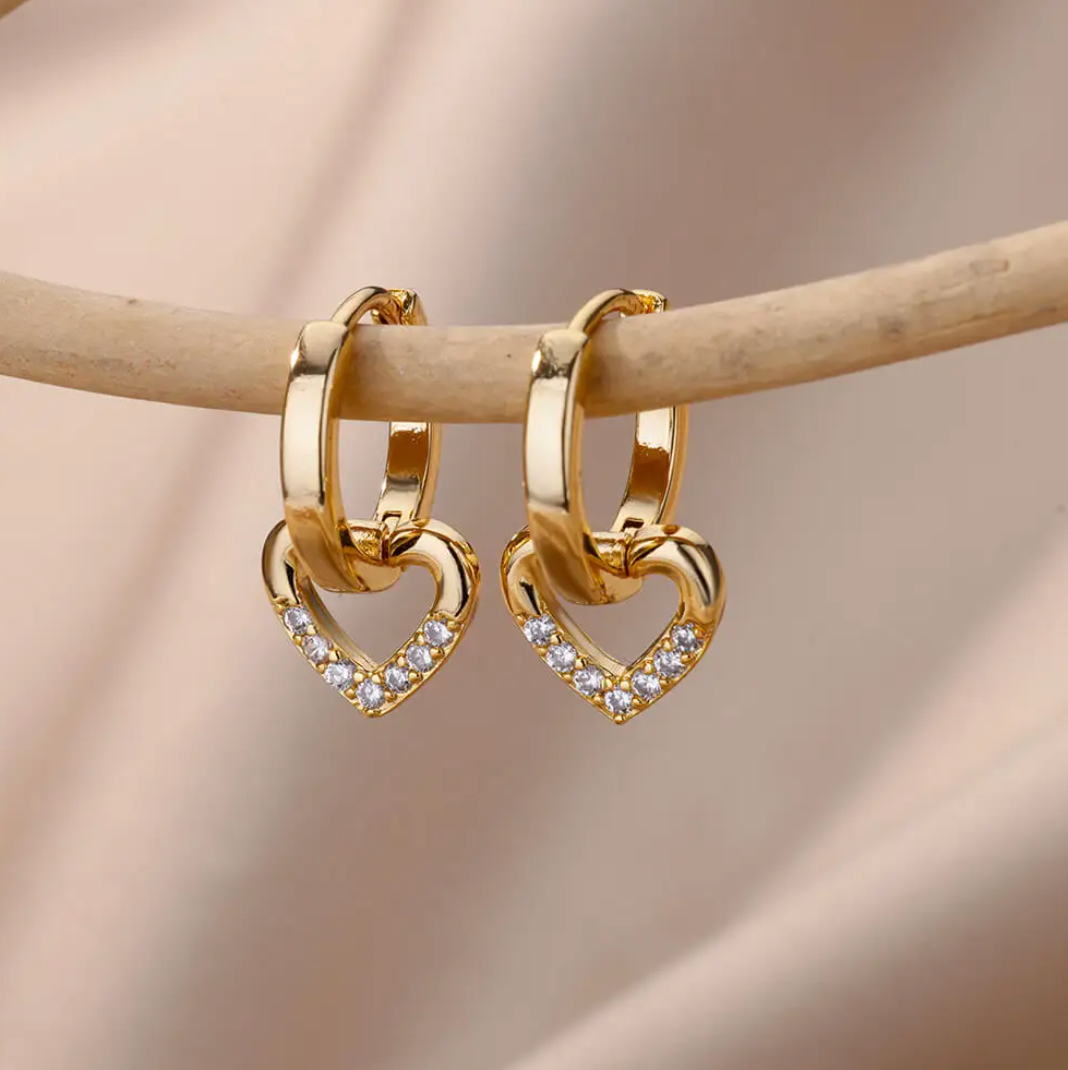 Gold-tone Heart Pendant Earrings