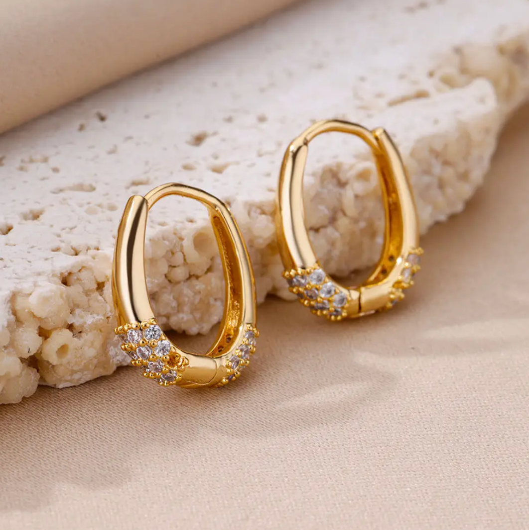 Golden Base Cubic Zirconia Hoop Earrings