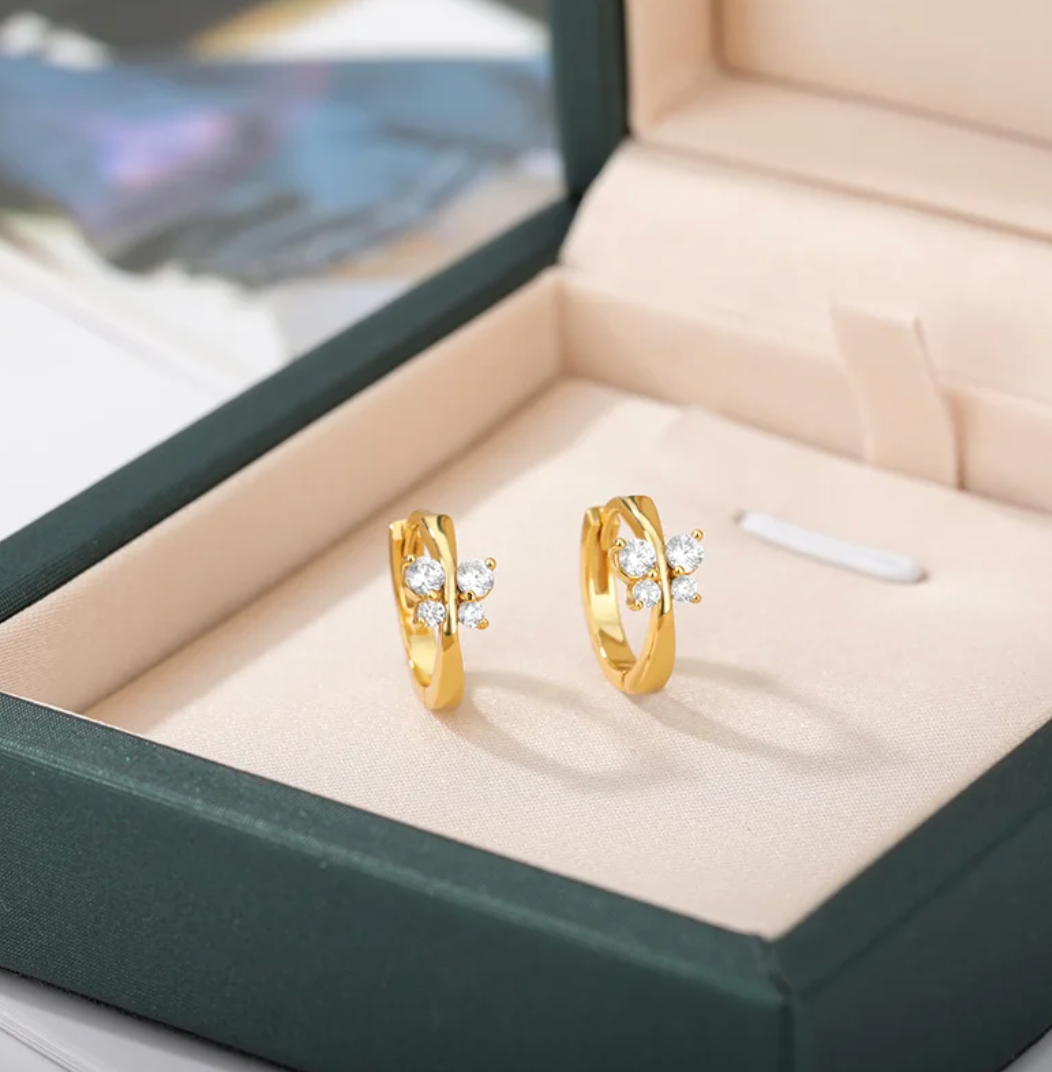 Gold-tone Small Butterfly and Cubic Zirconia Earrings