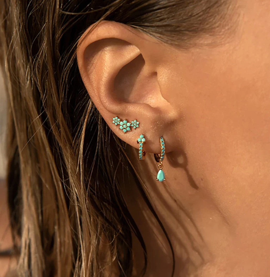 Gold-tone Blue-Green and Daisy Earrings