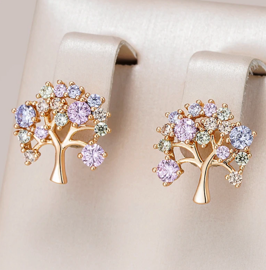 Gold-tone Multicolour Tree of Life Button Earrings