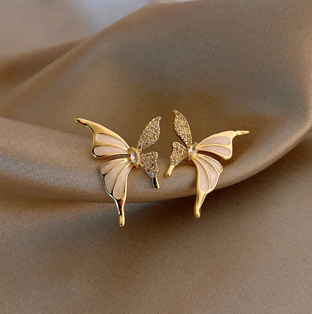 Gold-tone Butterfly Button Earrings