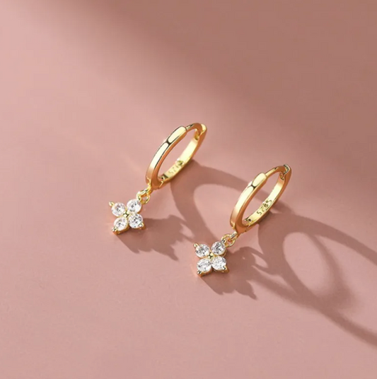 Very small Gold-tone Daisy Strass Earrings