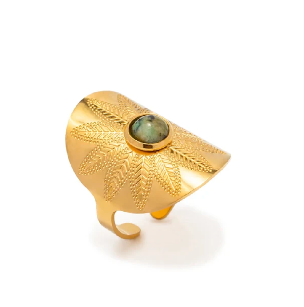 Gold-tone Maya Style Jade Ring
