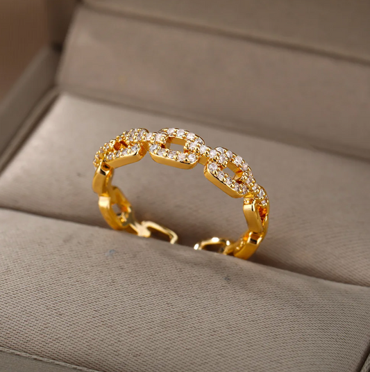 18-karat golden-plated love chain ring with strass