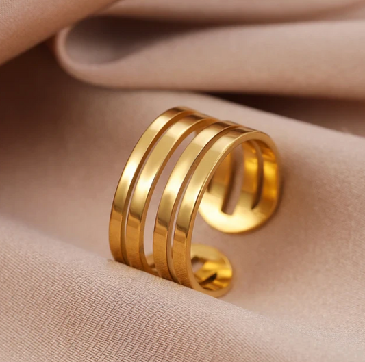 Golden Classic Modernist Double Ring