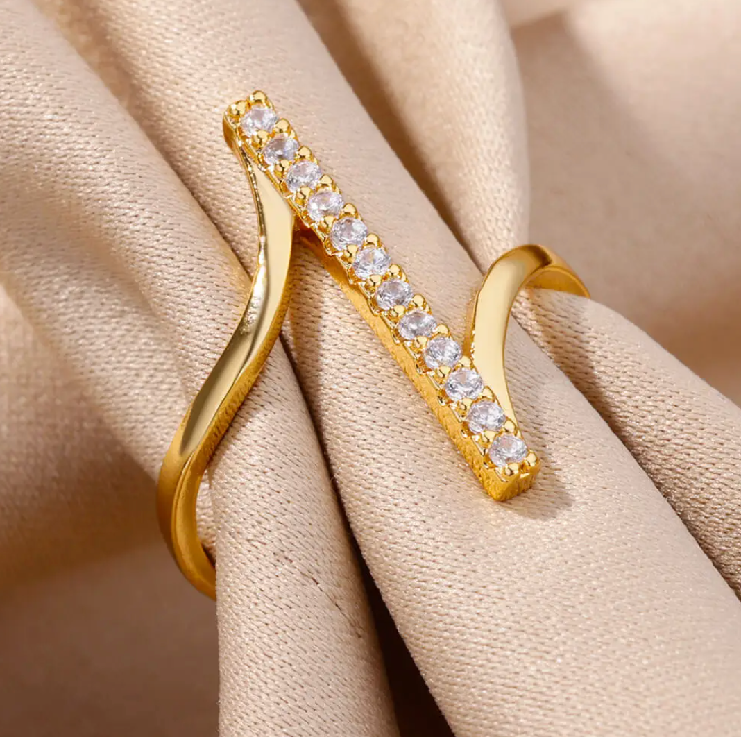 Gold-tone Life Line Cubic Zirconia Ring