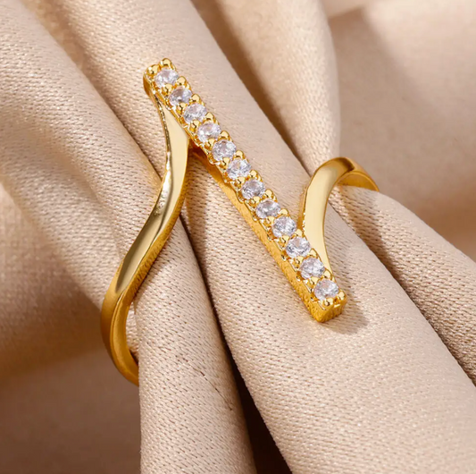 Gold-tone Life Line Cubic Zirconia Ring