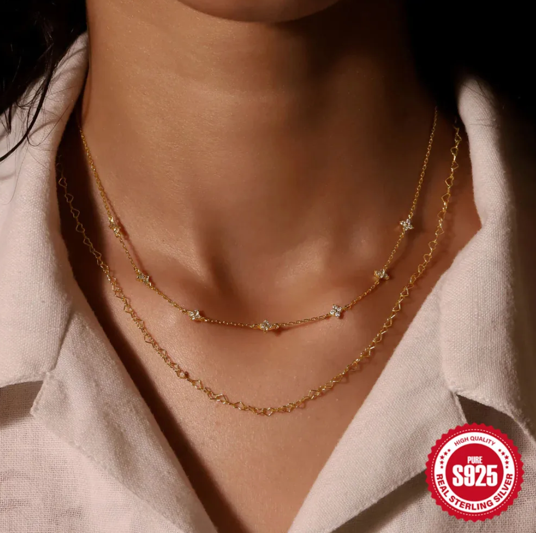 Gold-tone Small Cubic Zirconia Stone Necklace