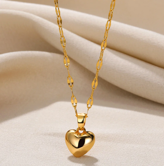 Gold-tone 3D Solid Heart Necklace