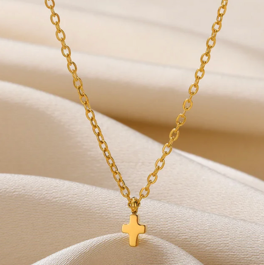 Gold-tone Small Solid Cross Necklace