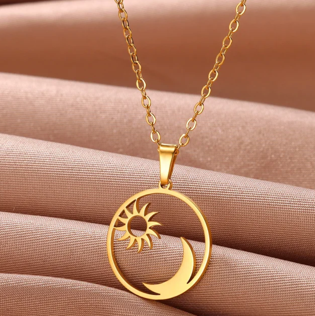 Gold-tone Sun and Moon Circle Necklace