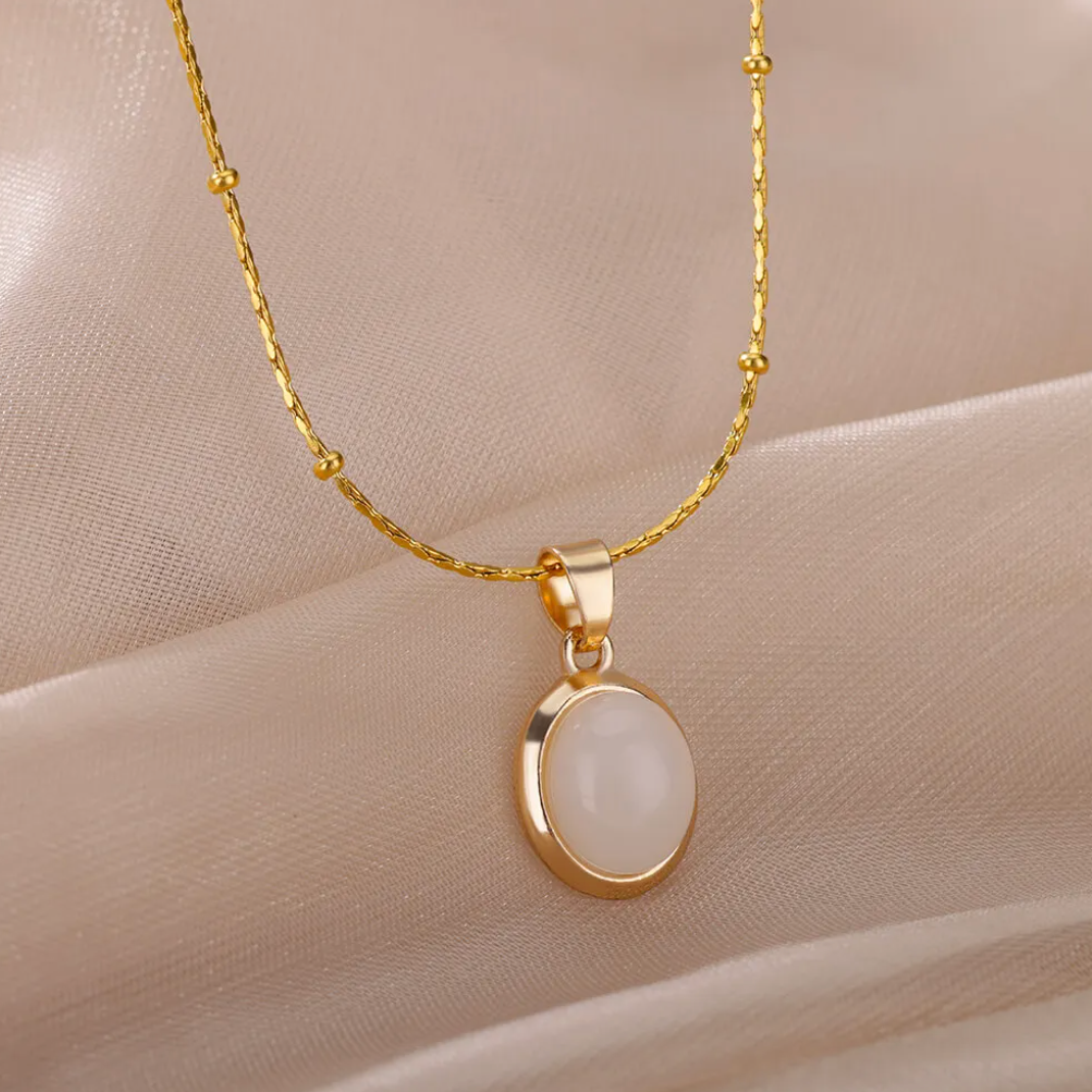 Gold-tone White Quartz Necklace