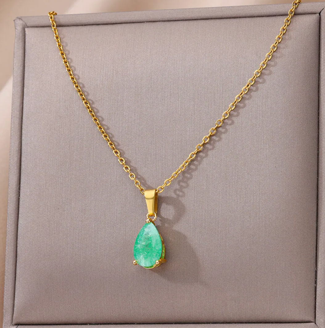 Gold-tone Aventurine and Zodiac Stone Necklace