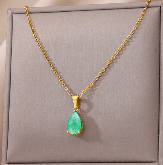Gold-tone Aventurine and Zodiac Stone Necklace