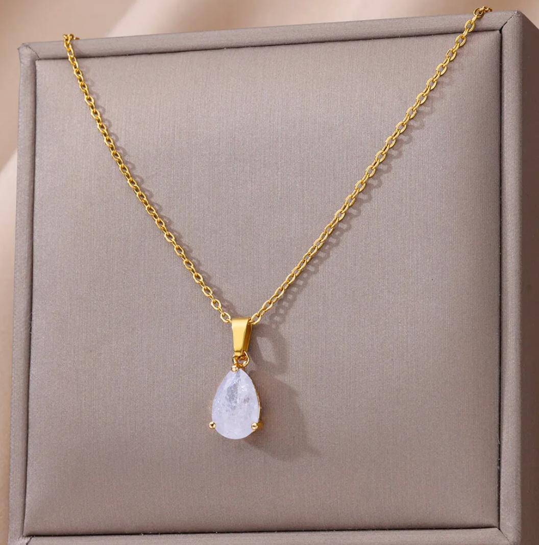 Gold-tone Zodiac Crystal Quartz Stone Necklace