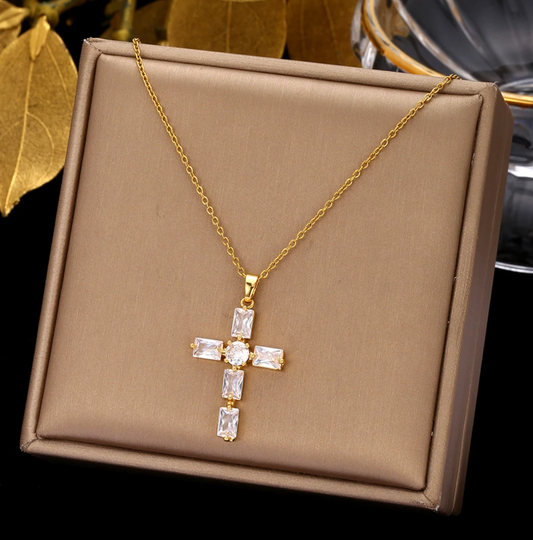 18-karat golden-plated necklace with white crystal cross