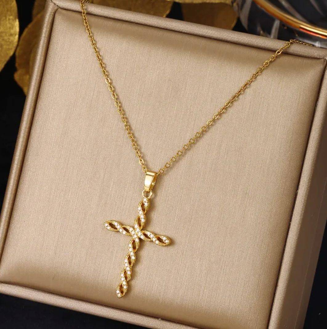 Gold-tone Interlocking Cross Necklace