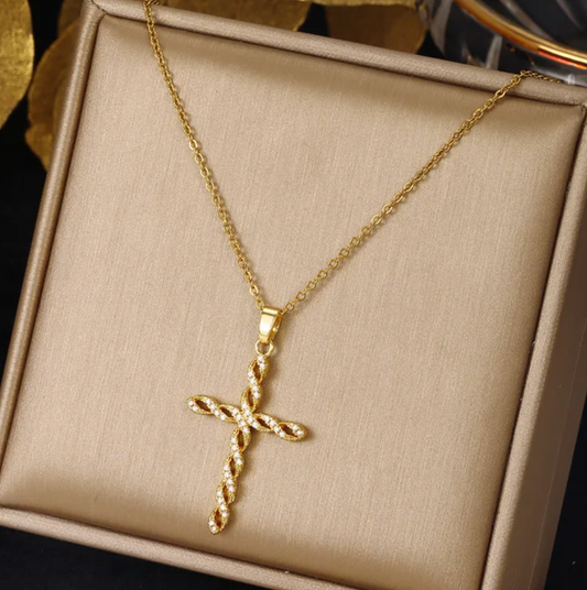 Gold-tone Interlocking Cross Necklace