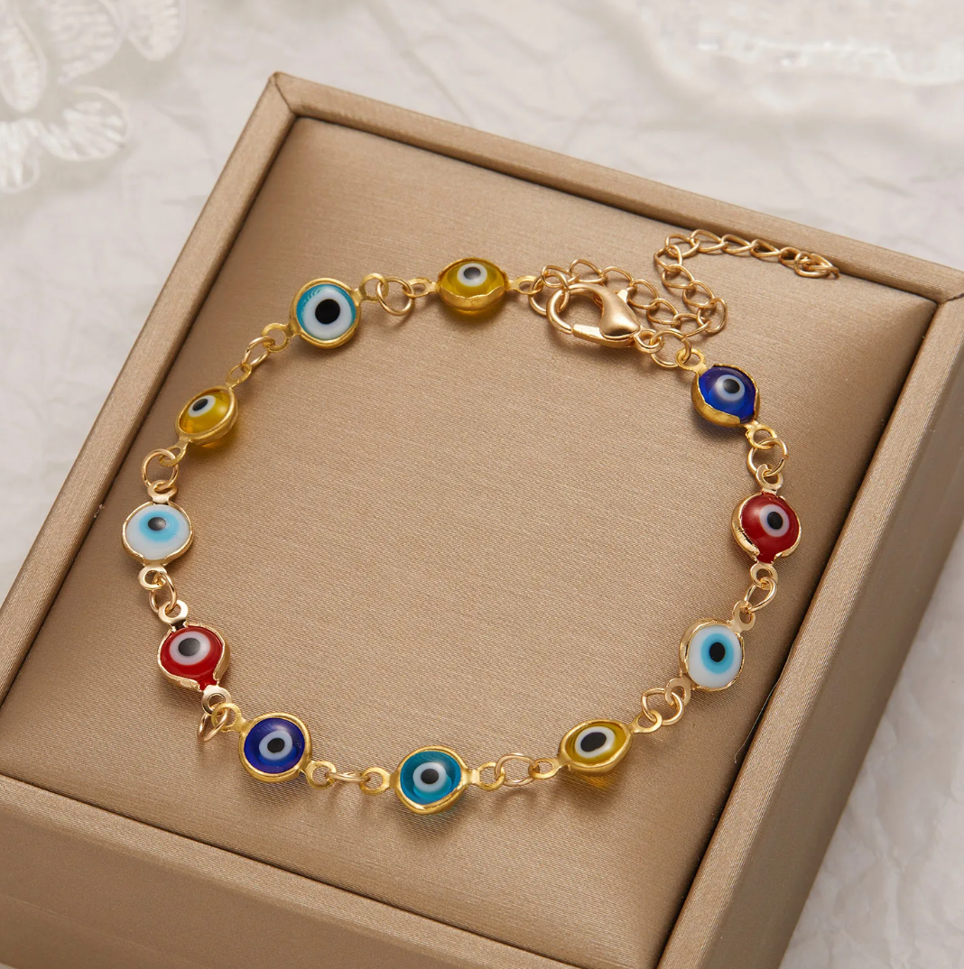 Gold-tone Multicolour Evil Eye Bracelet