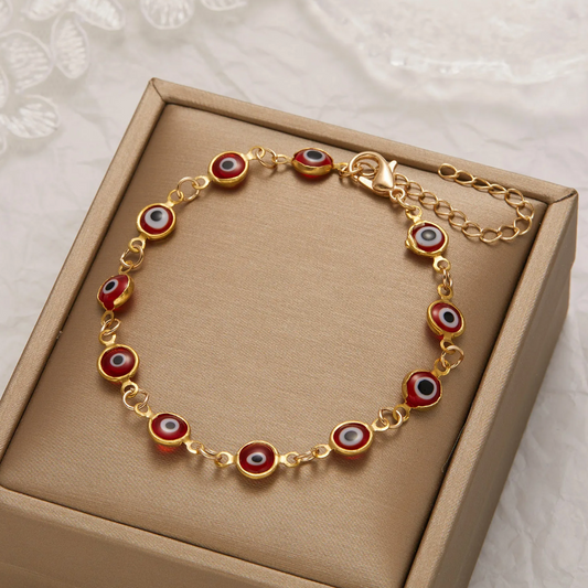 Gold-tone Red Evil Eye Bracelet
