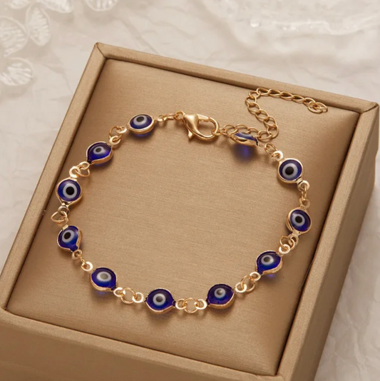 Gold-tone Fine Blue Evil Eye Bracelet