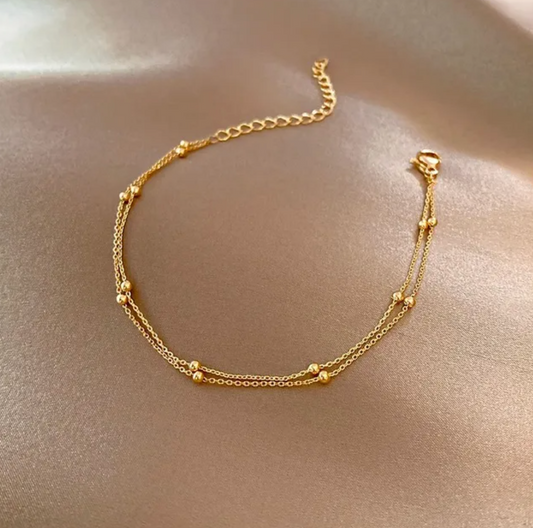 Beautiful Gold-tone Double Bracelet with Beads