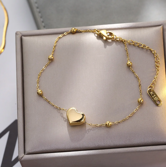 Gold-tone Solid Heart and Bead Bracelet