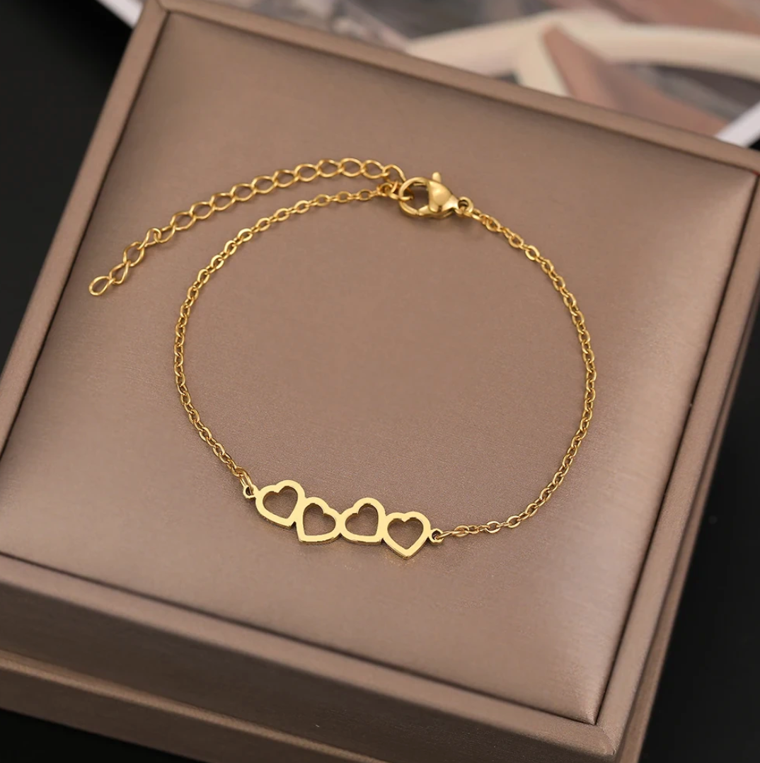 Gold-tone 4 Hearts Bracelet