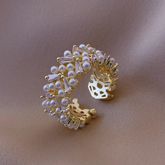 Gold-tone White Caviar Bead Ring