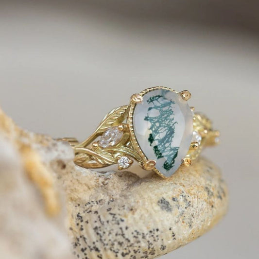 Gold-tone natural white stone ring