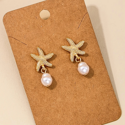 Elegant Starfish with Bead Tassel Earrings