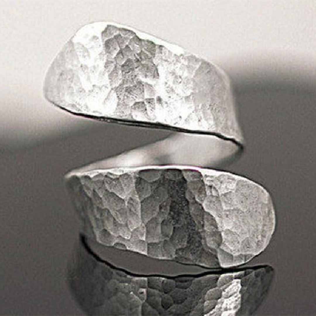 Silver-tone Relief Modernist Spiral Ring