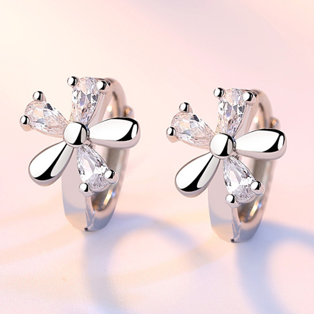 Silver-tone Floral Earrings with Silver-Tone Cubic Zirconias