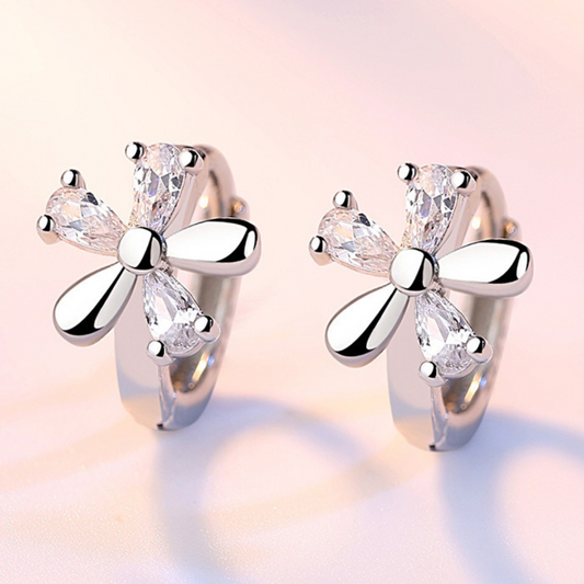 Silver-tone Floral Earrings with Silver-Tone Cubic Zirconias