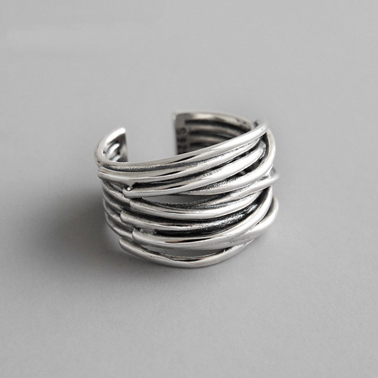 Adjustable wide Silver-tone Modernist Design Ring